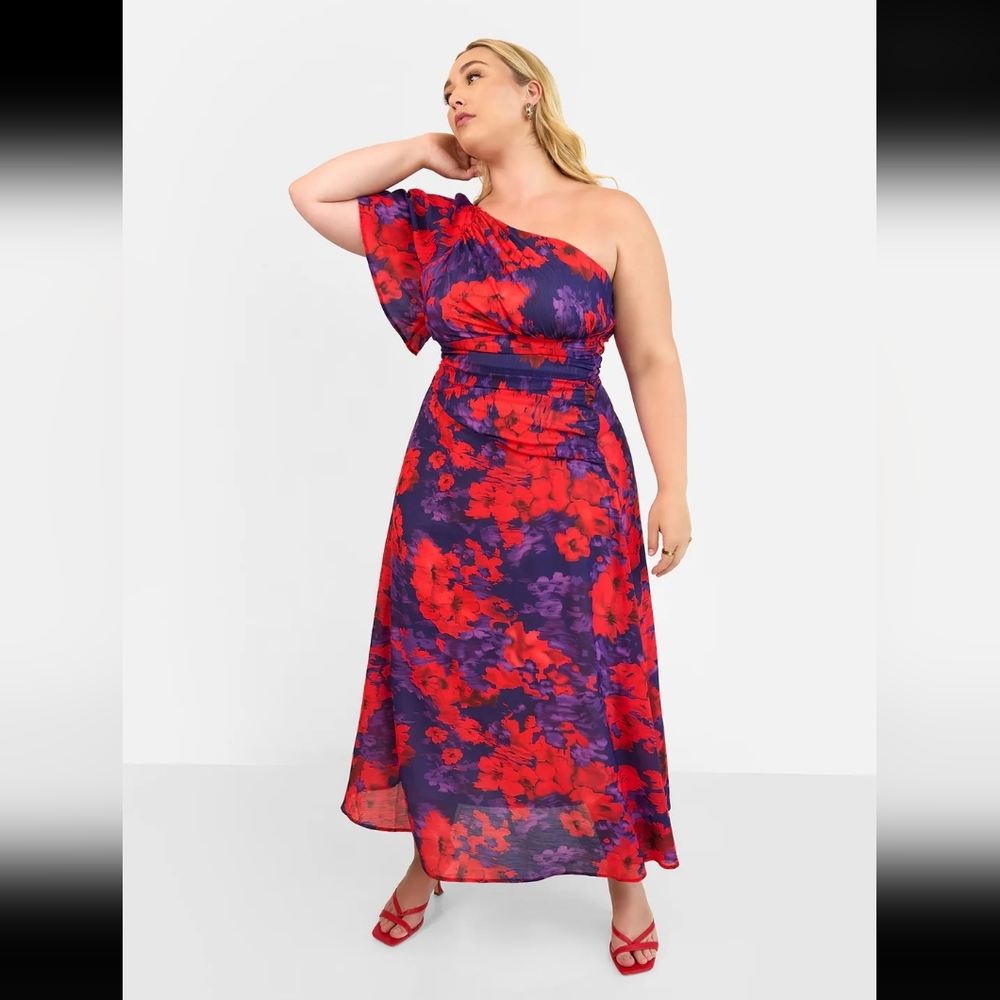 Rebdolls Red and Purple Asymmetrical One Shoulder Sundress 1x 14/16